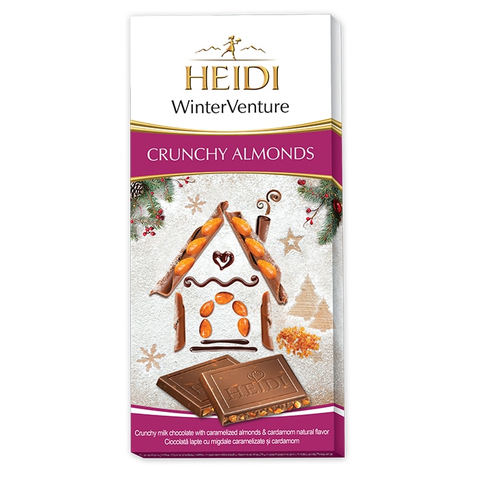 Ciocolata lapte cu migdale caramelizate si cardamom Heidi Crunchy Almonds, 90g