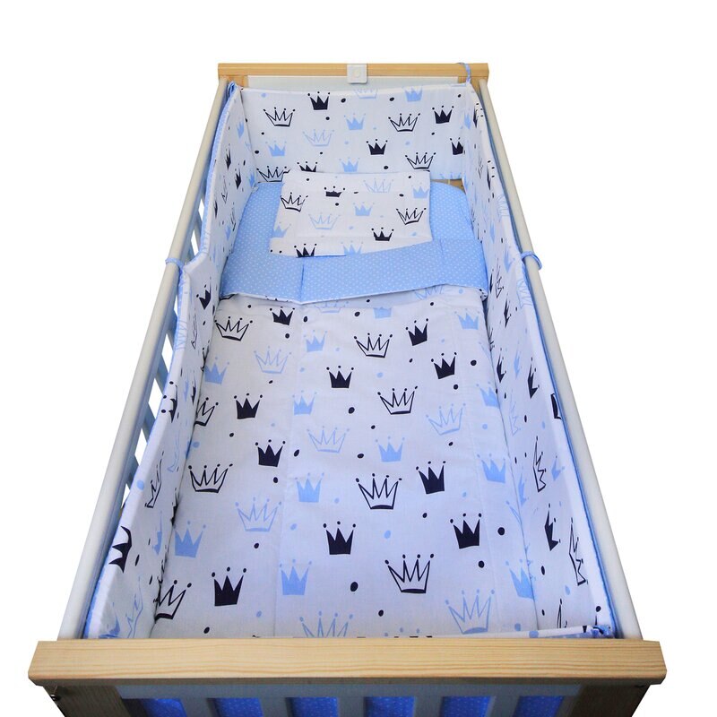 Lenjerie 5 piese, Prichindel, coronite si buline, albastru,140x70cm