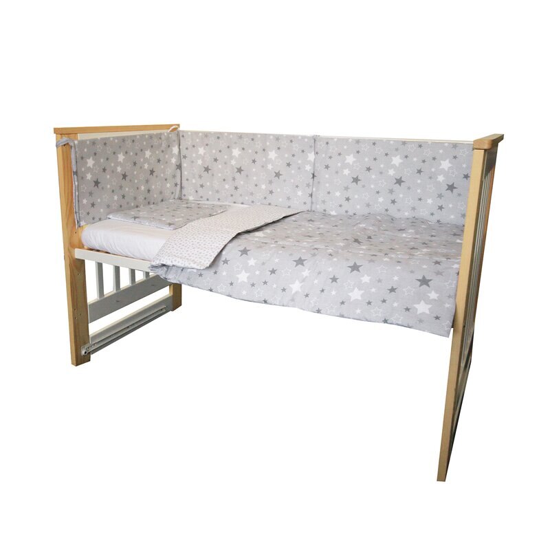 Lenjerie 4 piese, Prichindel, gri cu stelute si verso alb cu stelute gri,120x60cm