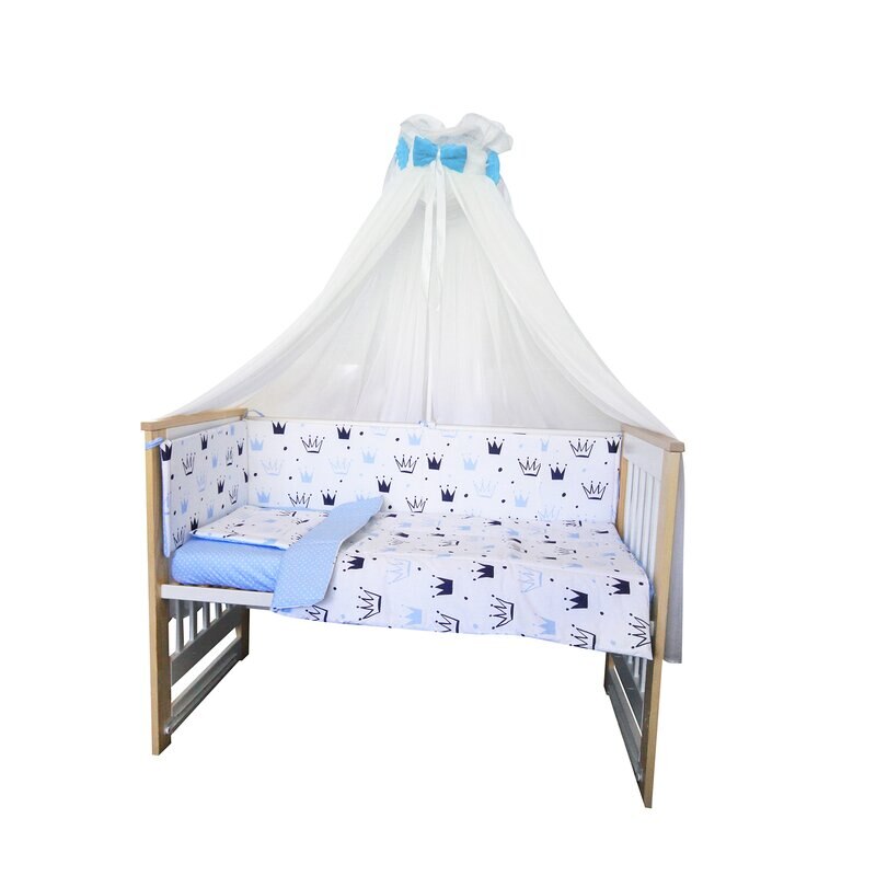 Lenjerie 6 piese, Prichindel, coronite si buline, albastru,120x60cm