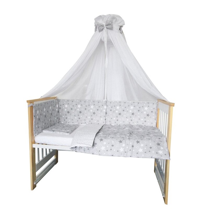 Baldachin voal universal, cu fundite gri cu stelute, 560x160cm