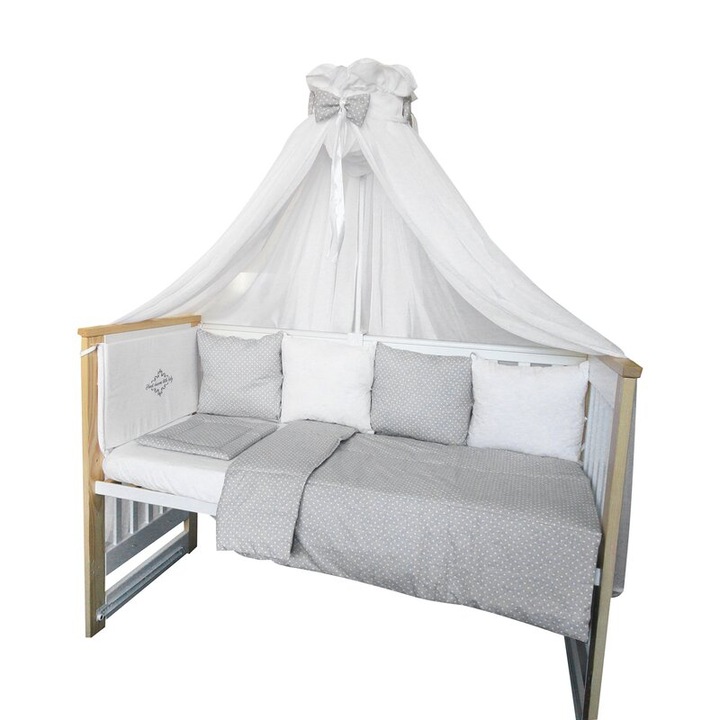 Baldachin voal universal, cu fundite gri cu buline, 560x160cm