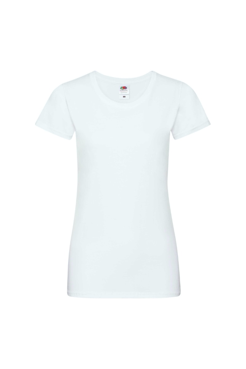 Tricou cu maneca scurta dama Fruit of the Loom Softspun, Bumbac, Alb, Alb