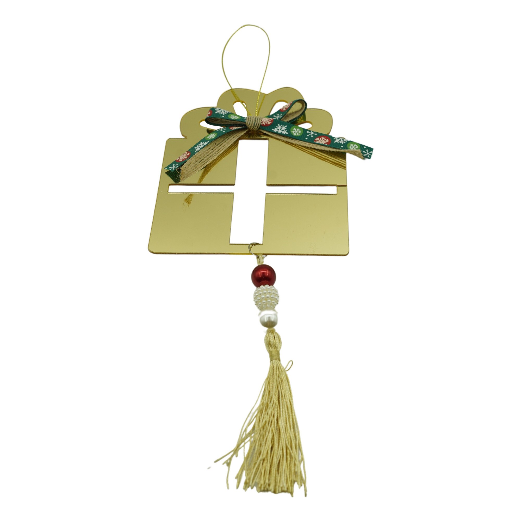 Ornament brad, Flippy, Cadou, Auriu, Lucios, 16x28CM, Acril, Interior/ Exterior