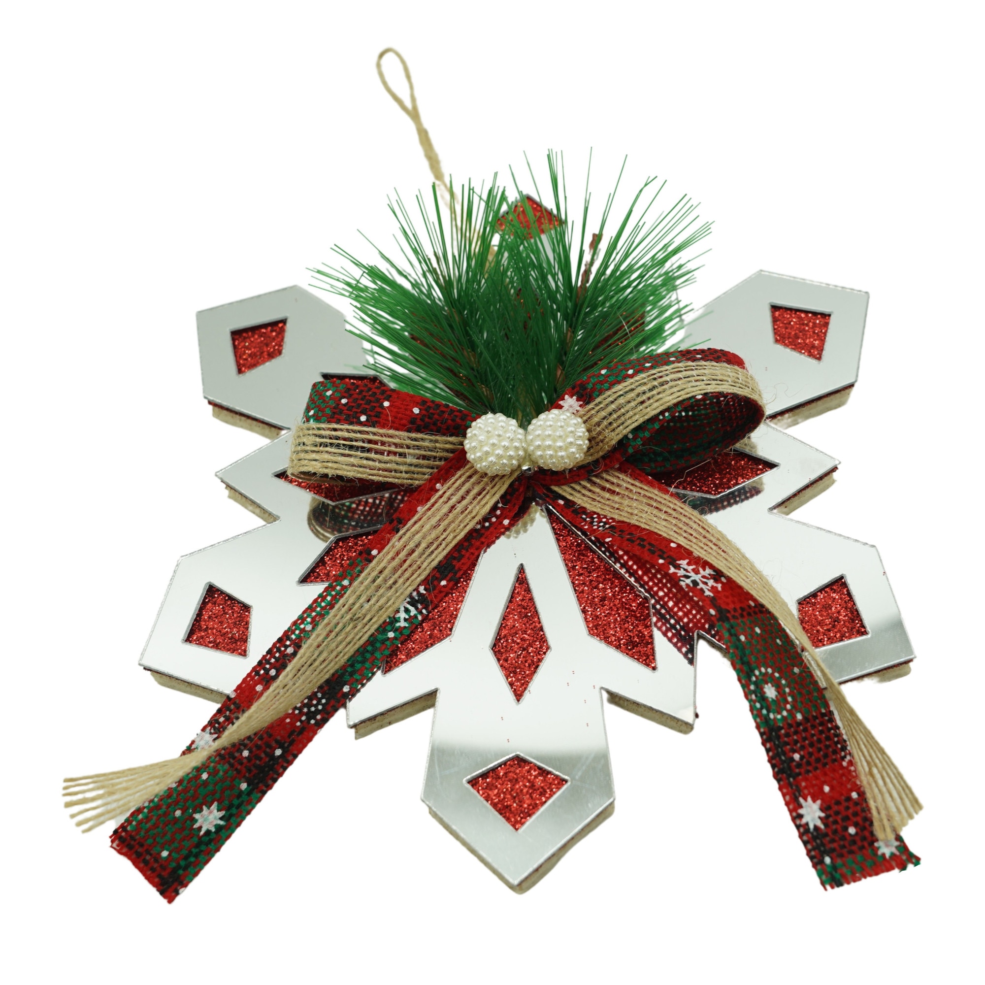 Ornament brad, Flippy, Fulg de nea, Argintiu, Lucios, 14*15CM, Acril, Interior/ Exterior