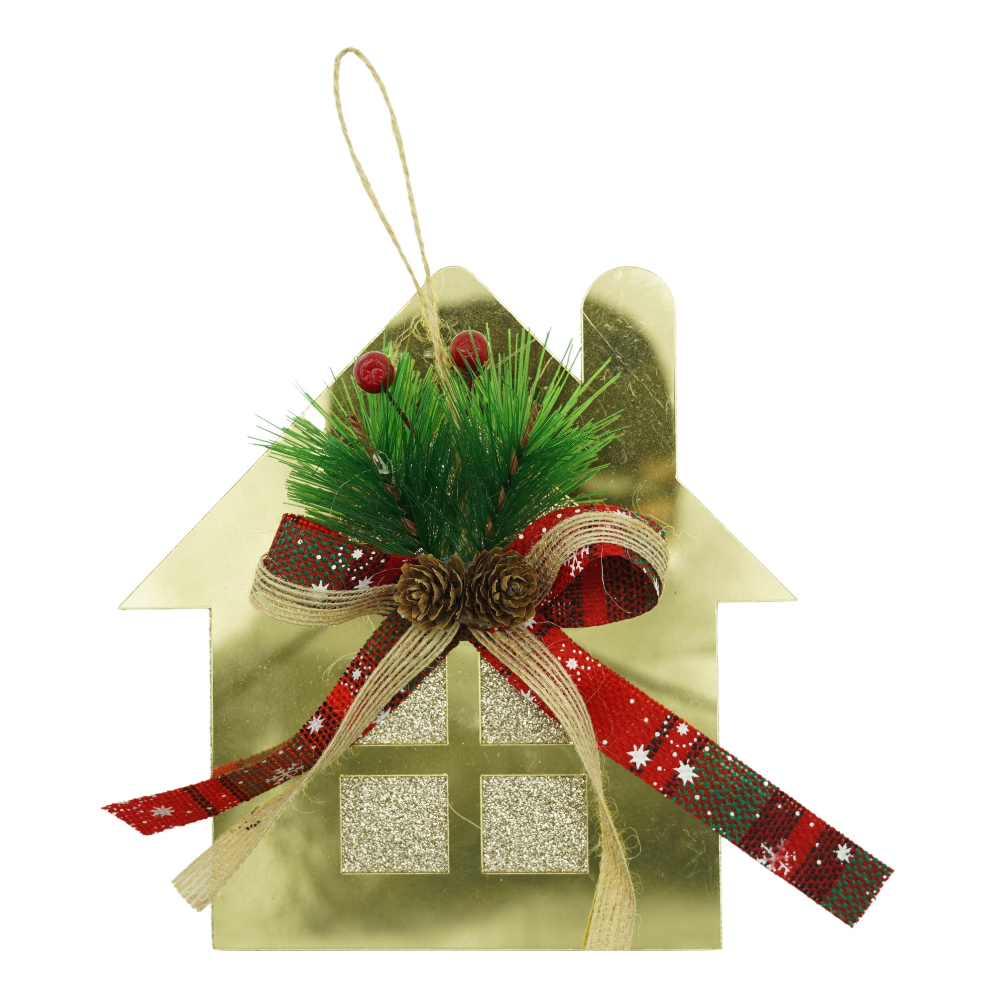 Ornament brad, Flippy, Casa, Auriu, Lucios, 16*17CM, Acril, Interior/ Exterior