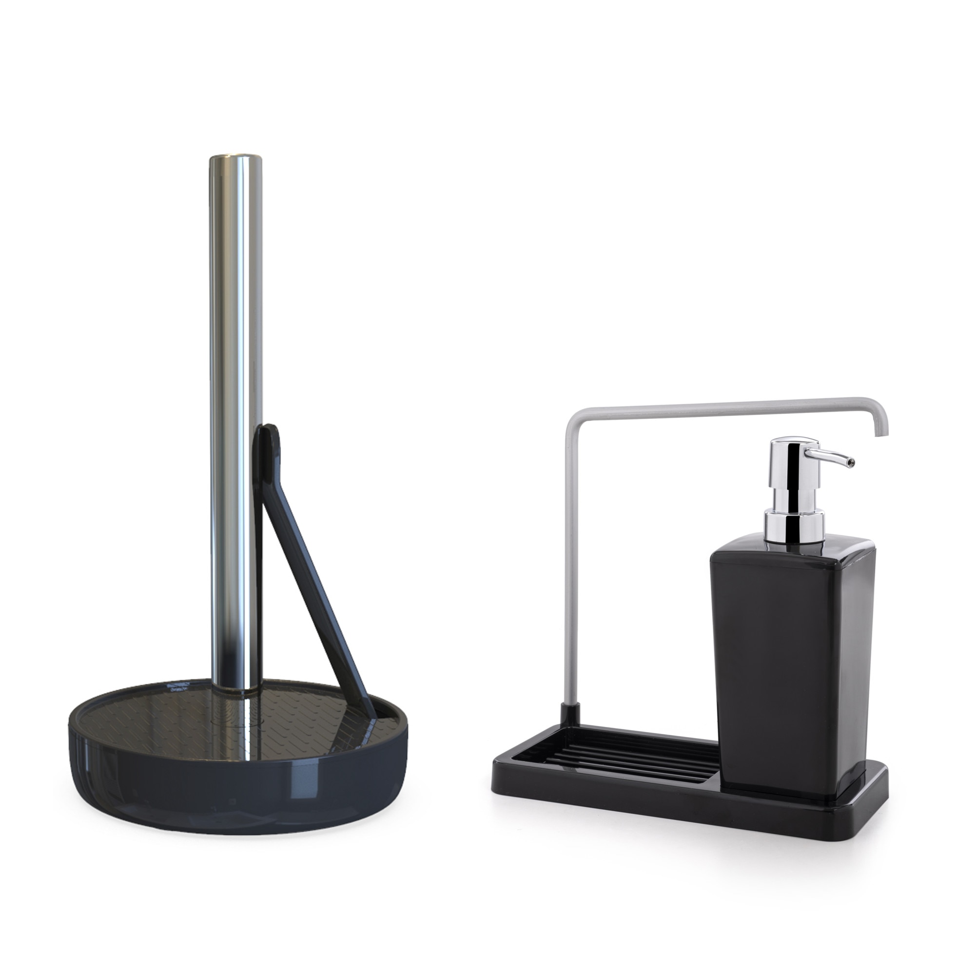 Set Accesorii de intretinere si curatenie bucatarie, LUNA, Dispenser Detergent de Vase si Suport de Servetele, Negru, 2 piese