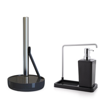 Set Accesorii de intretinere si curatenie bucatarie, LUNA, Dispenser Detergent de Vase si Suport de Servetele, Negru, 2 piese Set Accesorii de intretinere si curatenie bucatarie, LUNA, Dispenser Detergent de Vase si Suport de Servetele, Negru, 2 piese