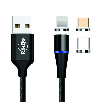 Cablu de incarcare rapida si transfer de date 7pini, 3A magnetic RiKbo® 3 in 1 Lightning, Type-C , micro-USB rotatie 360 grade, Lungime 1 metru Negru Cablu de incarcare rapida si transfer de date 7pini, 3A magnetic RiKbo® 3 in 1 Lightning, Type-C , micro-USB rotatie 360 grade, Lungime 1 metru Negru