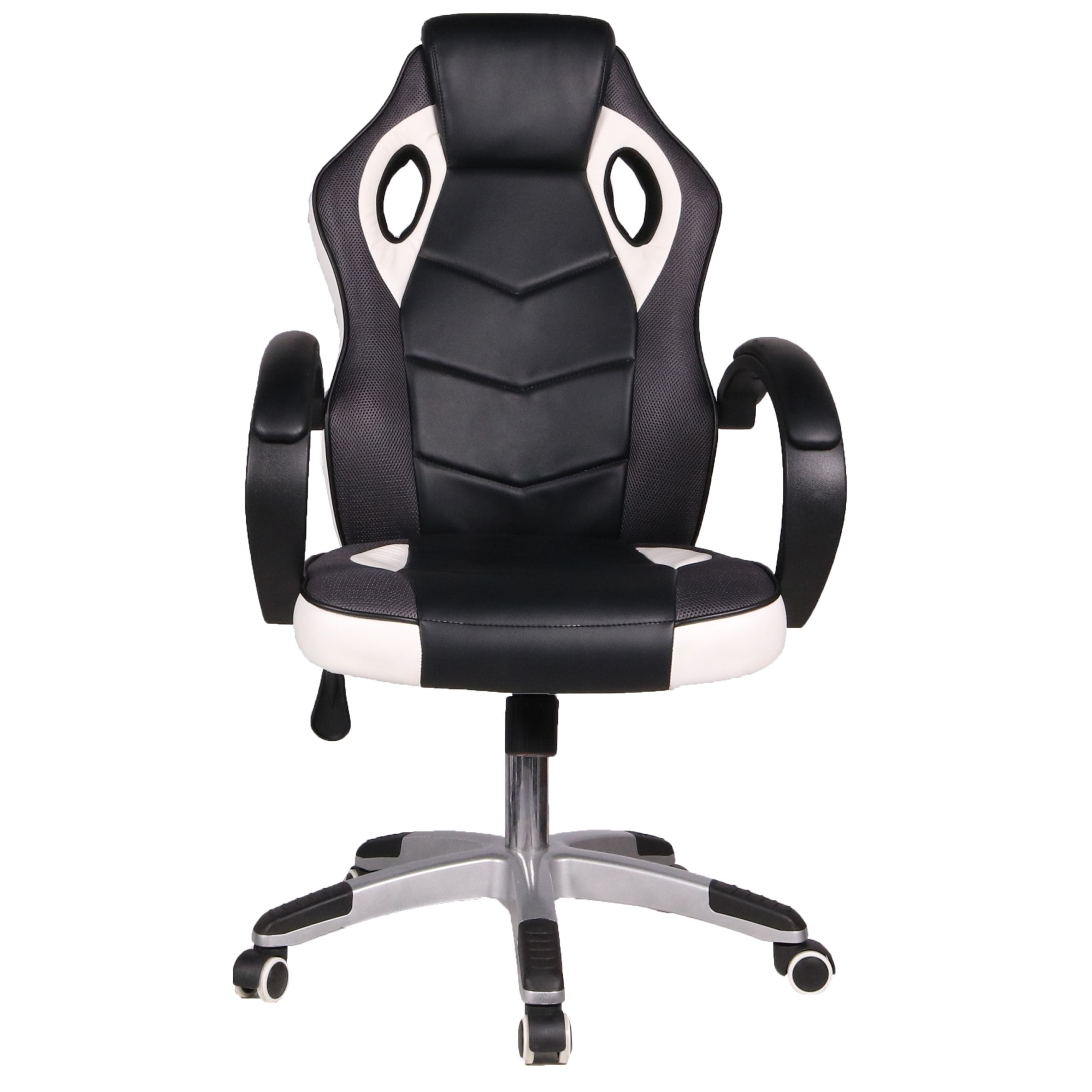 Scaun gaming/birou, rotativ, 60 x 57 x 117-127 cm, Grunberg QZY03 (negru/alb)