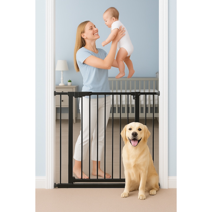 Poarta de Siguranta idealStore Safety Gate pentru Scari, dimensiuni ajustabile 75 - 117 cm, Fabricata din Otel, culoare Negru