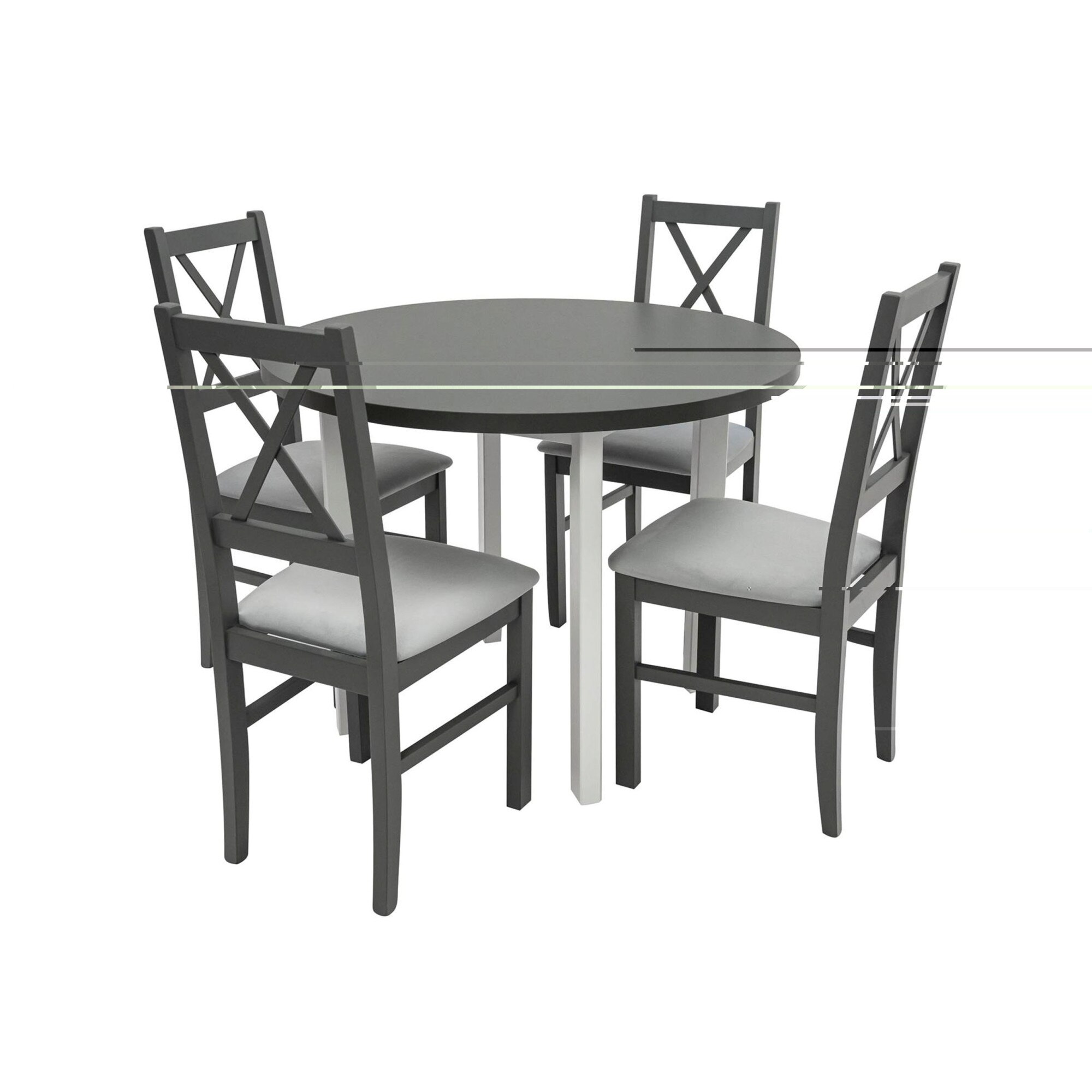 Set masa Living Poli2 Bialy/Grafit cu 4 scaune Nilo10 Grafit 16X, lemn masiv/stofa/pal