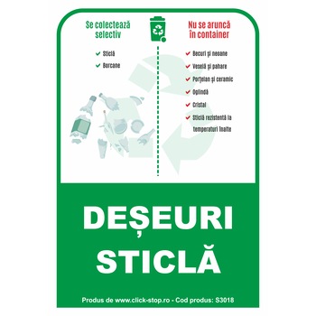 Indicator de informare - Deseuri sticla, S3011, 140x200mm, Autocolant PVC Indicator de informare - Deseuri sticla, S3011, 140x200mm, Autocolant PVC