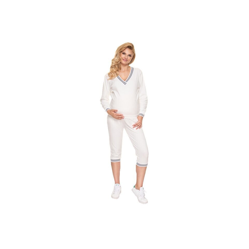 Pijama cu pantalon 3/4 velur, ivory L-XL