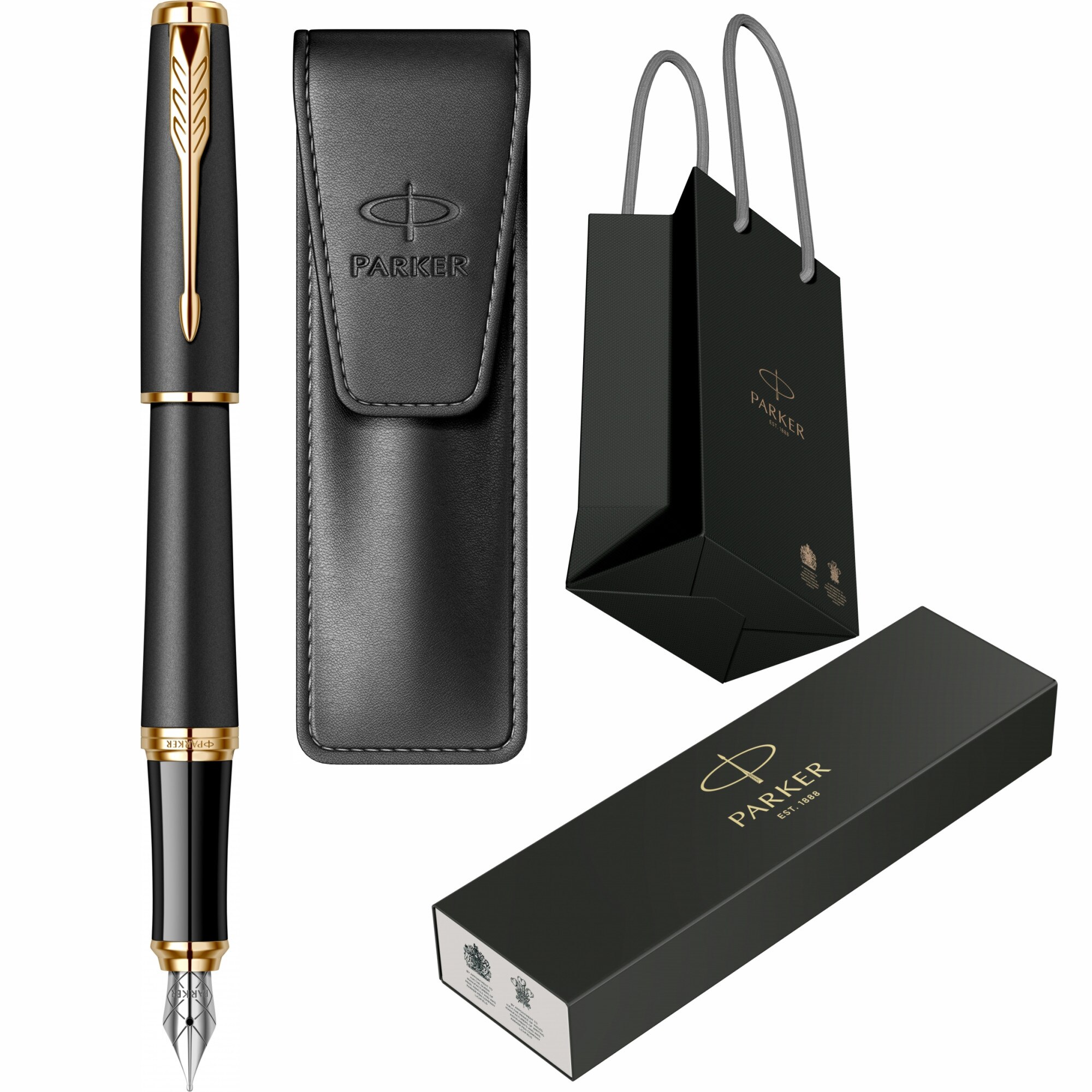 Set Parker Stilou Urban Royal Muted Black GT Personalizat prin Gravura Laser cu Etui Leather Black si Punga