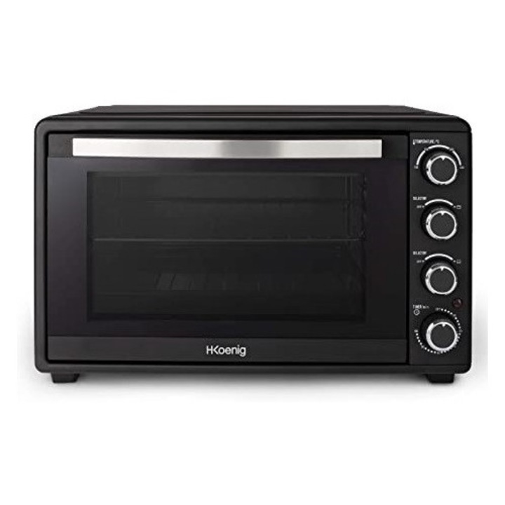 Cuptor electric multifunctional, convectie H.Koenig FO45, capacitate 45 l, temperatura reglabila, pana la 230 C, 2000 W, timer, inchidere automata, lumina interioara, semnal sonor, negru