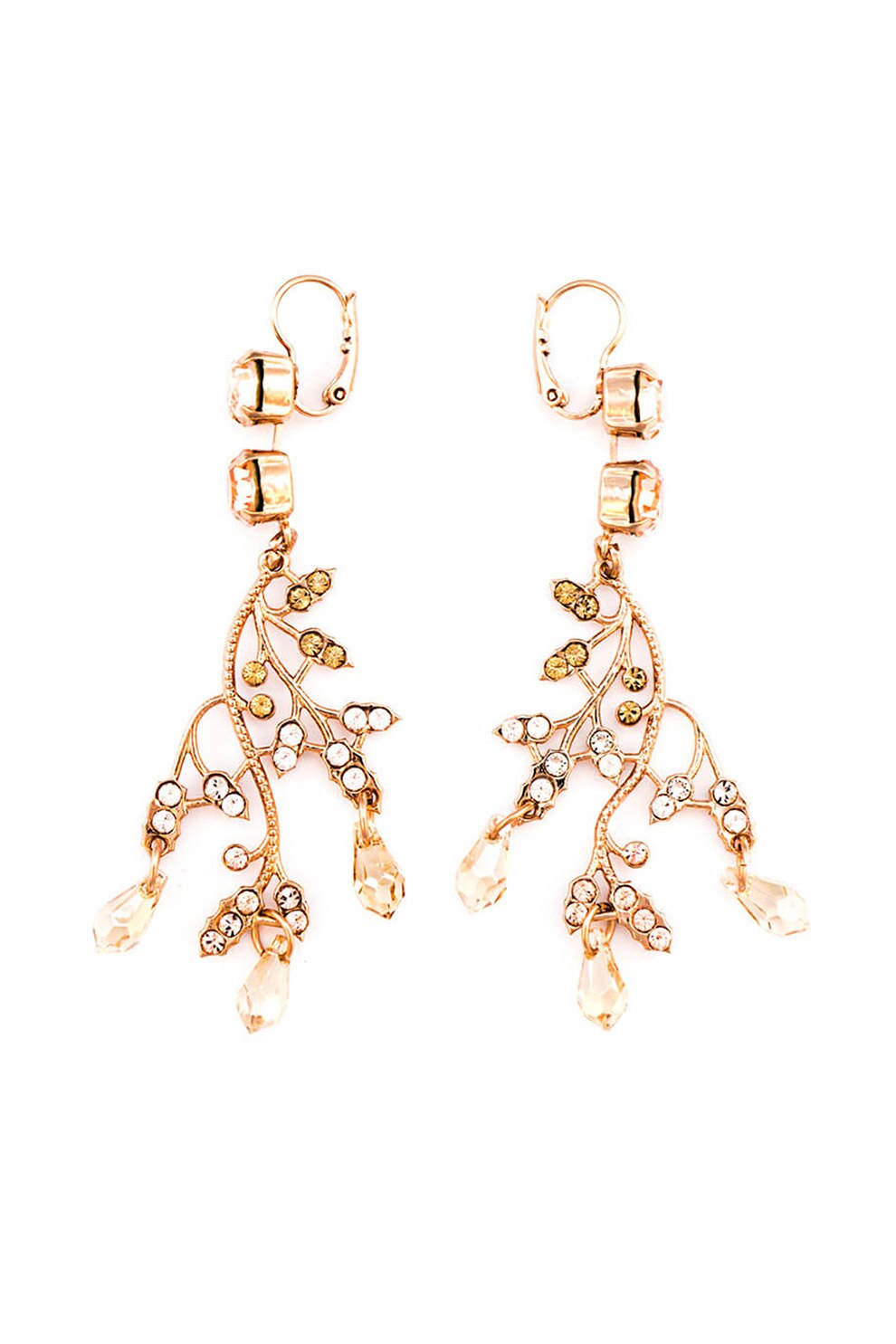 Roxannes - Mariana Jewellery, Cercei-candelabru placati cu aur de 24K si decorati cu cristale, Auriu