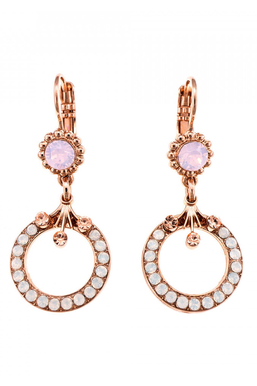 Roxannes - Mariana Jewellery, Cercei drop placati cu aur de 24K si decorati cu cristale, auriu rose