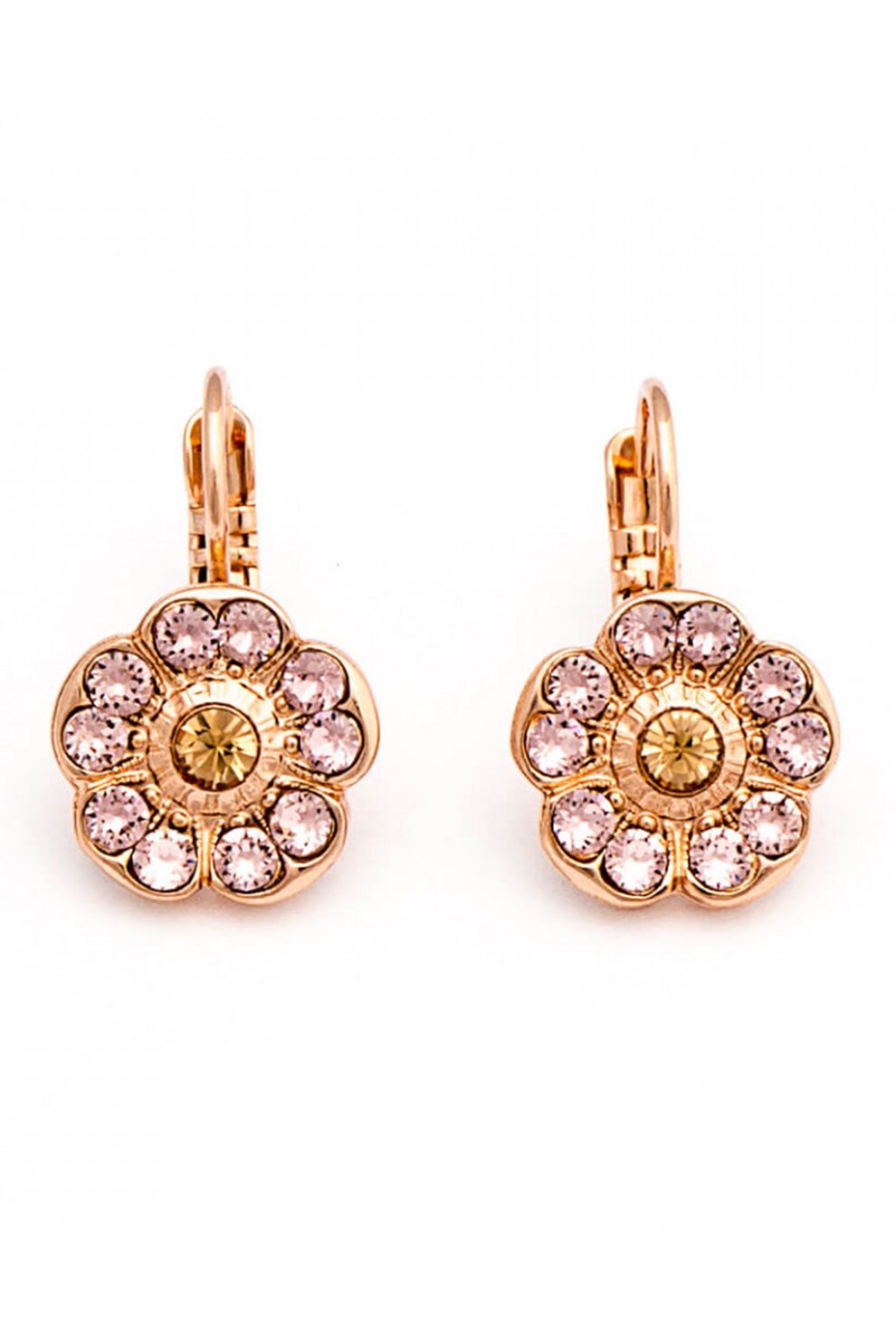 Roxannes - Mariana Jewellery, Cercei placati cu aur rose de 24K si decorati cu cristale, Auriu/Roz