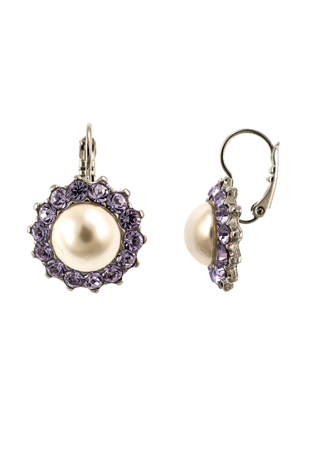 Roxannes - Mariana Jewellery, Cercei placati cu rodiu si decorati cu cristale, Alb/Purpuriu
