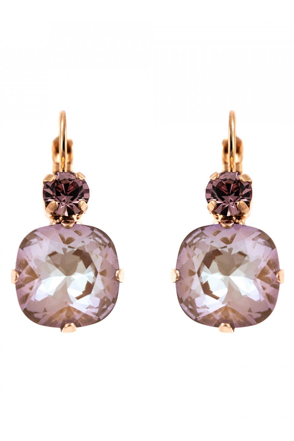 Roxannes - Mariana Jewellery, Cercei drop placati cu aur rose 24K si decorati cu cristale, Auriu/Purpuriu