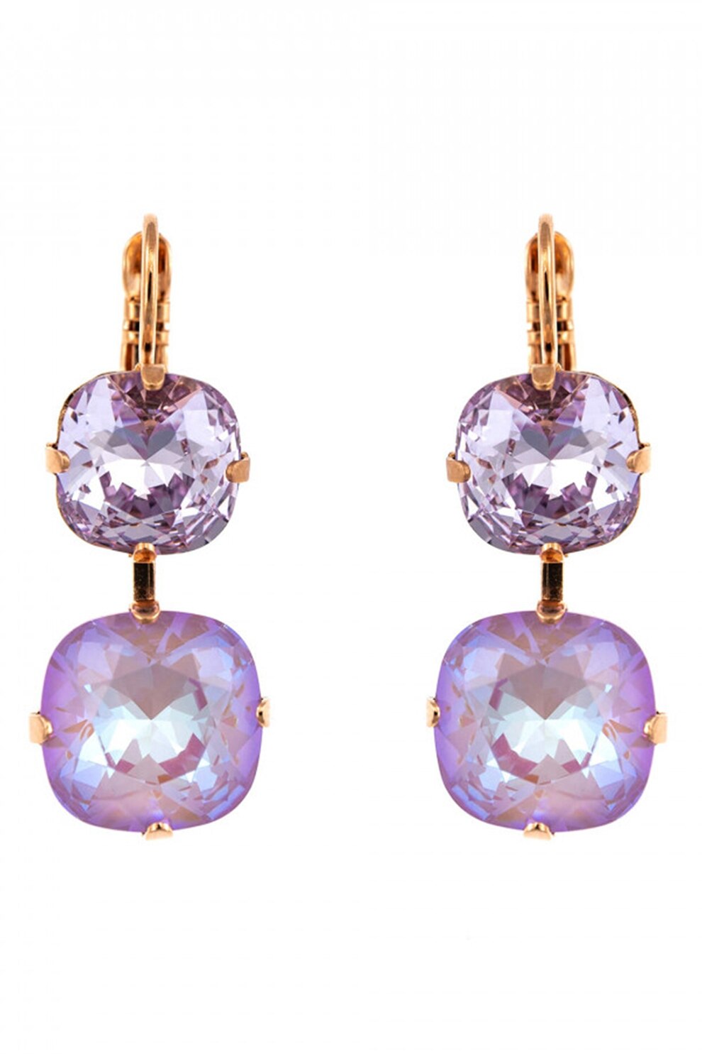 Roxannes - Mariana Jewellery, Cercei drop placati cu aur rose 24K si decorati cu cristale, Auriu/Purpuriu