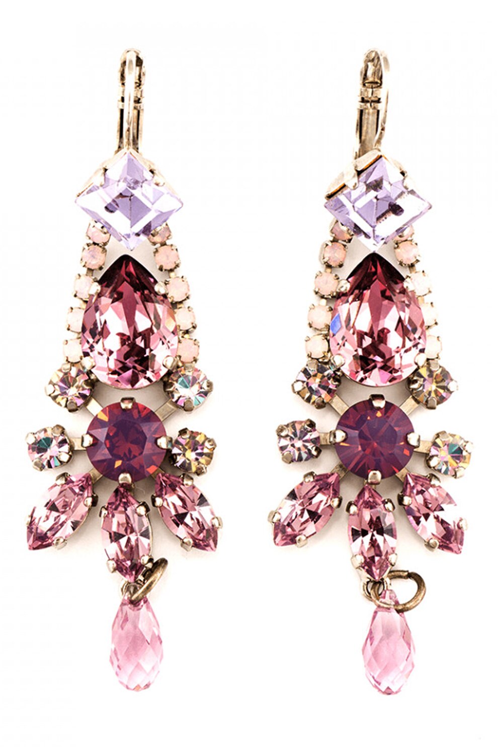 Roxannes - Mariana Jewellery, Cercei placati cu argint, cu design candelabru, Roz