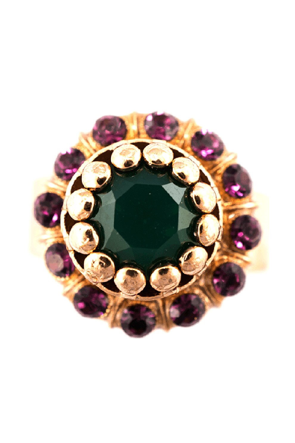 Roxannes - Mariana Jewellery, Inel placat cu aur de 24K si decorat cu cristale, Verde/Auriu