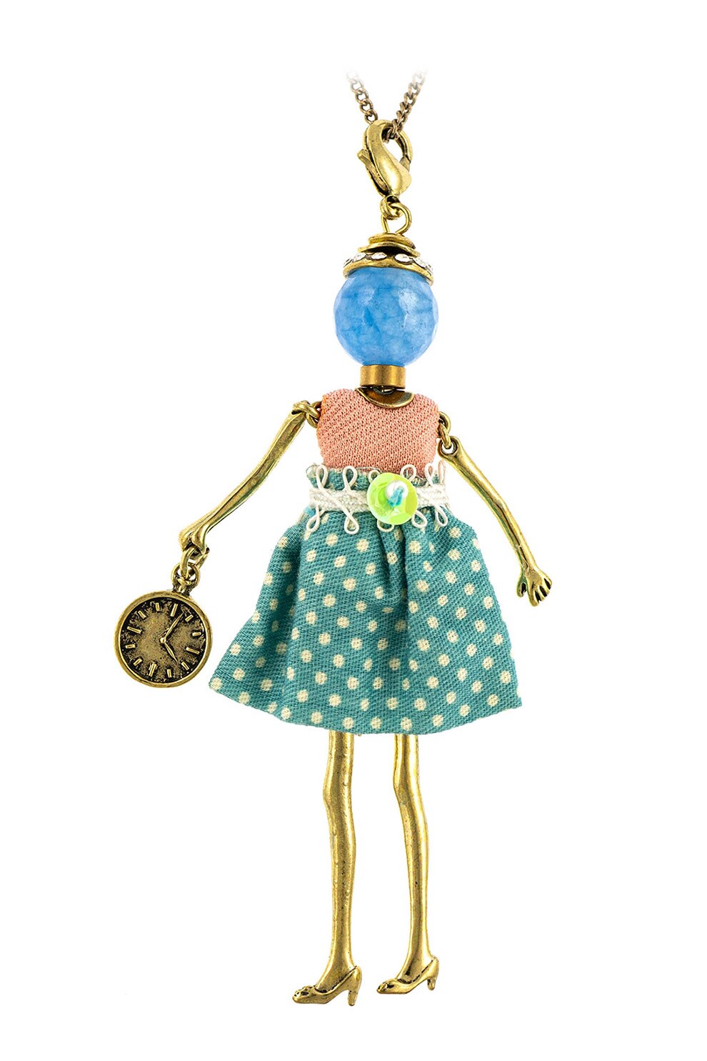 Roxannes - Bambole Milanesi, Colier cu pandantiv in forma de papusa, Verde/Albastru