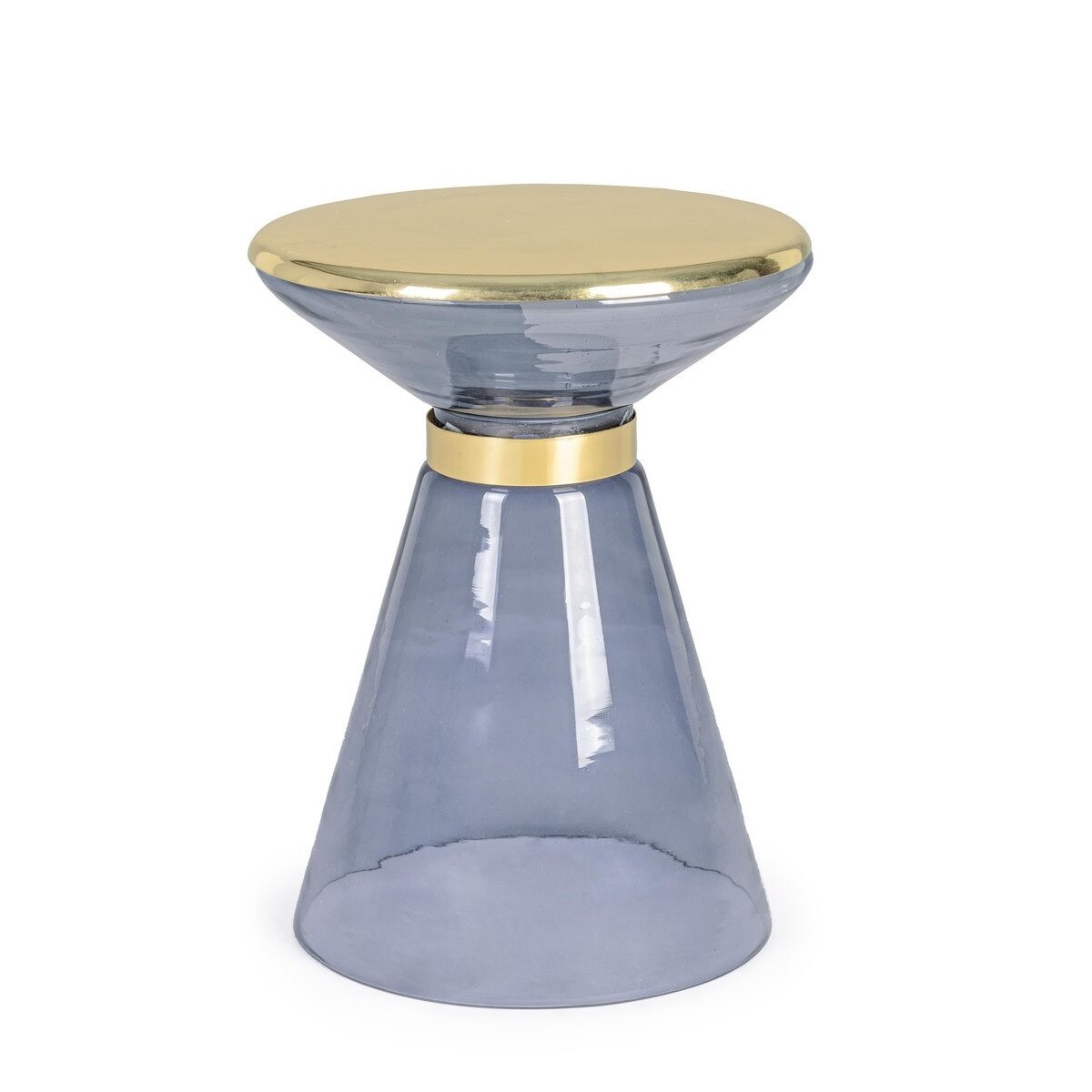 Masuta cafea sticla albastra aurie Meriel Ø 36 cm x 46 h