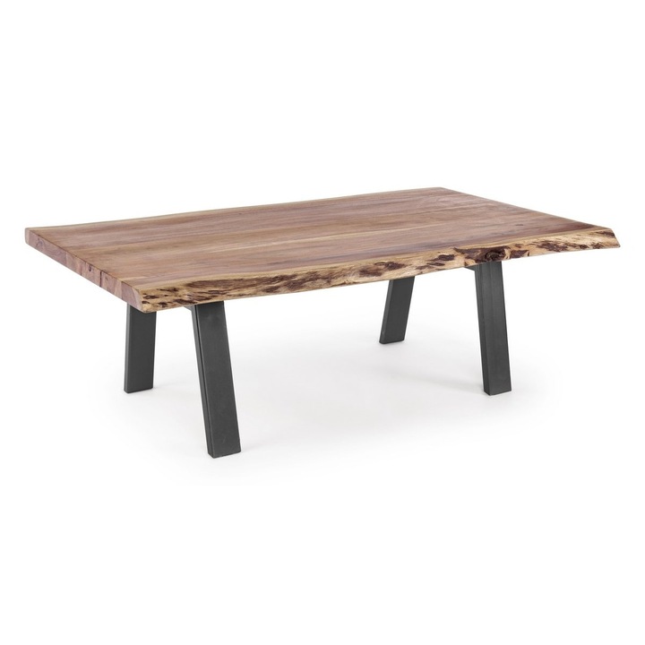Холна маса плот от естествено дърво черни железни крака Aron 115 x 65 cm x 40 h
