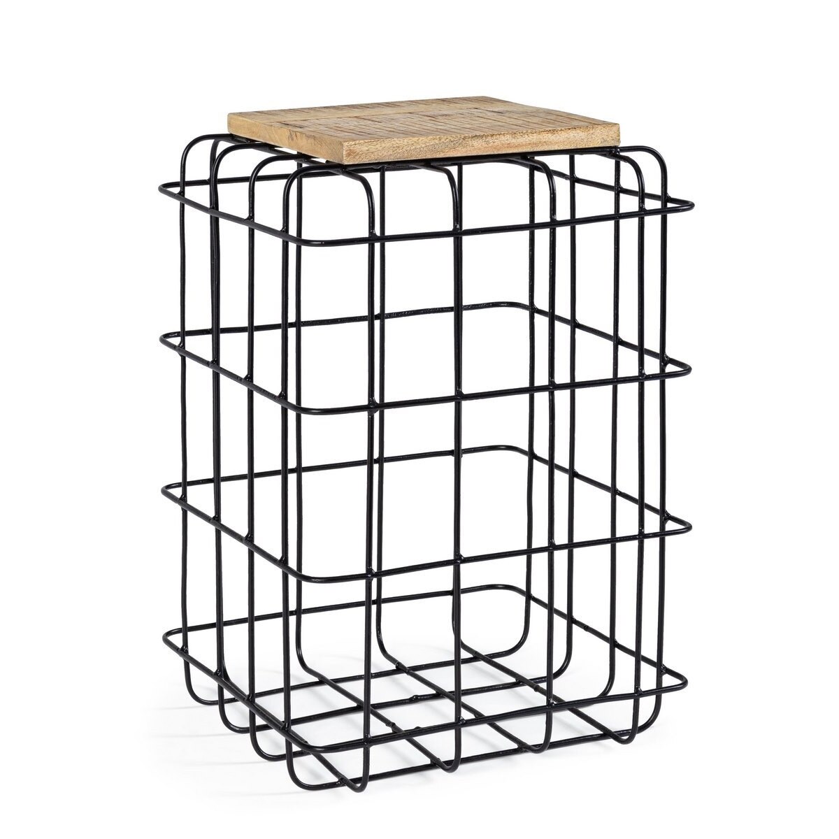 Masuta de cafea din fier negru si blat din lemn mango Trellis 35 cm x 35 cm x 52 h
