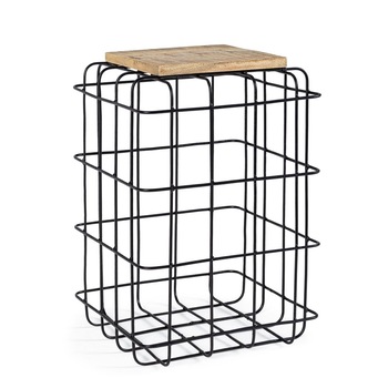 Masuta de cafea din fier negru si blat din lemn mango Trellis 35 cm x 35 cm x 52 h Masuta de cafea din fier negru si blat din lemn mango Trellis 35 cm x 35 cm x 52 h