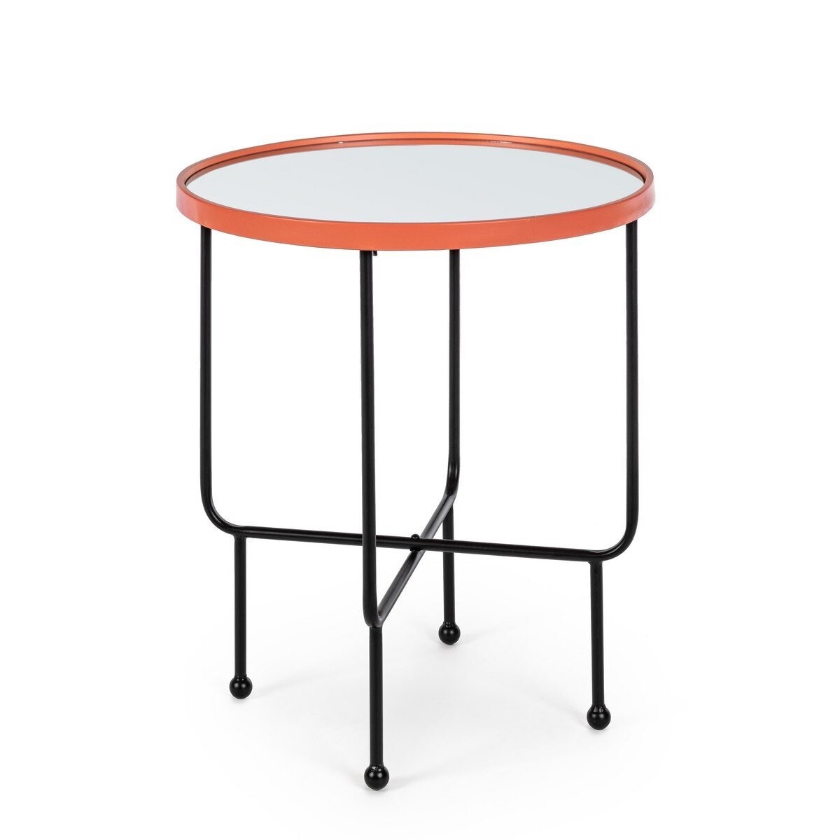 Masuta de cafea din fier negru rosu si blat de sticla Painter 50 cm x 50 cm x 59 h