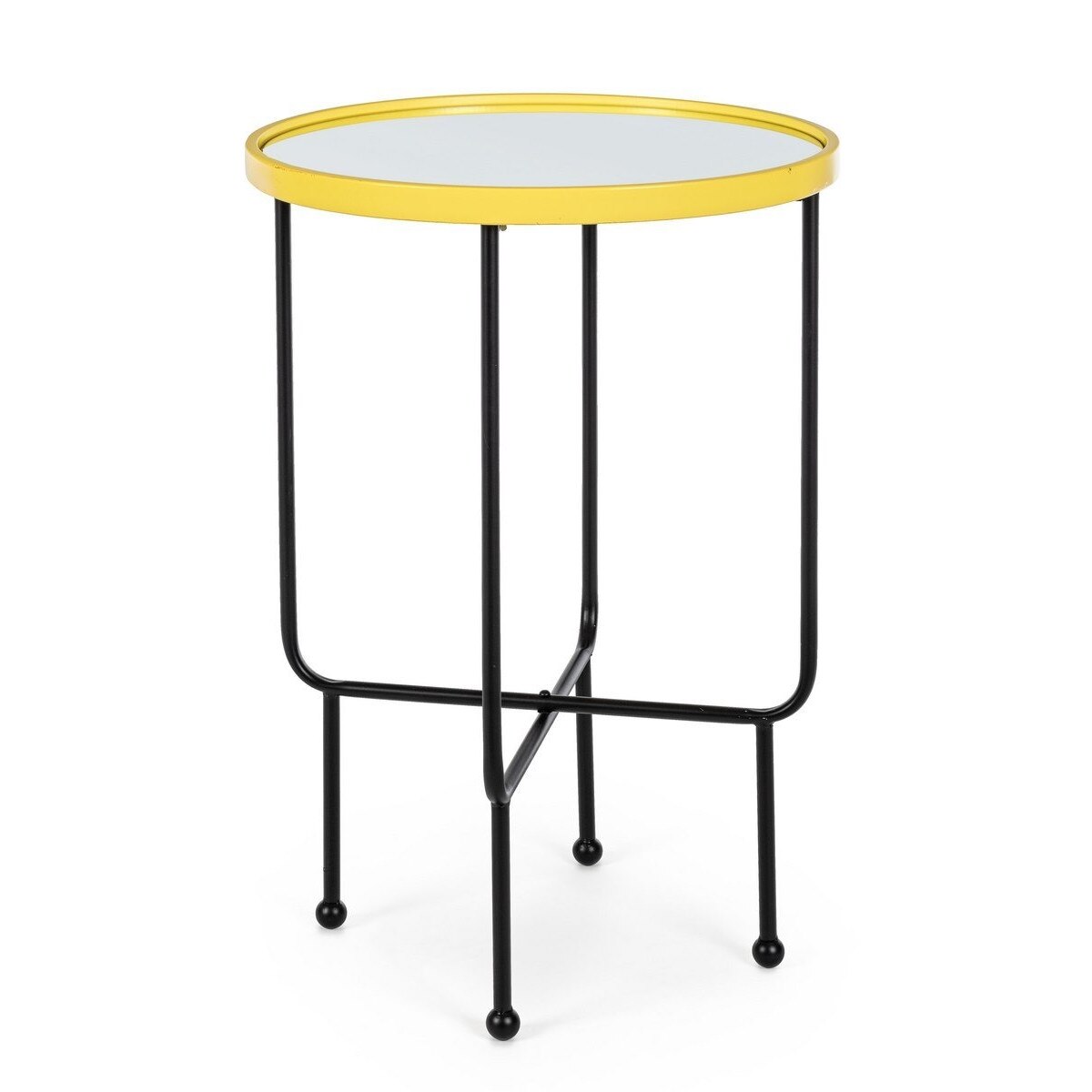 Masuta de cafea din fier negru galben si blat de sticla Painter 45 cm x 45 cm x 67 h