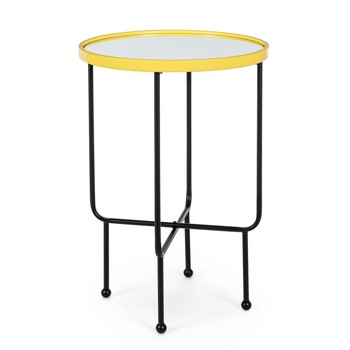 Masuta de cafea din fier negru galben si blat de sticla Painter 45 cm x 45 cm x 67 h Masuta de cafea din fier negru galben si blat de sticla Painter 45 cm x 45 cm x 67 h