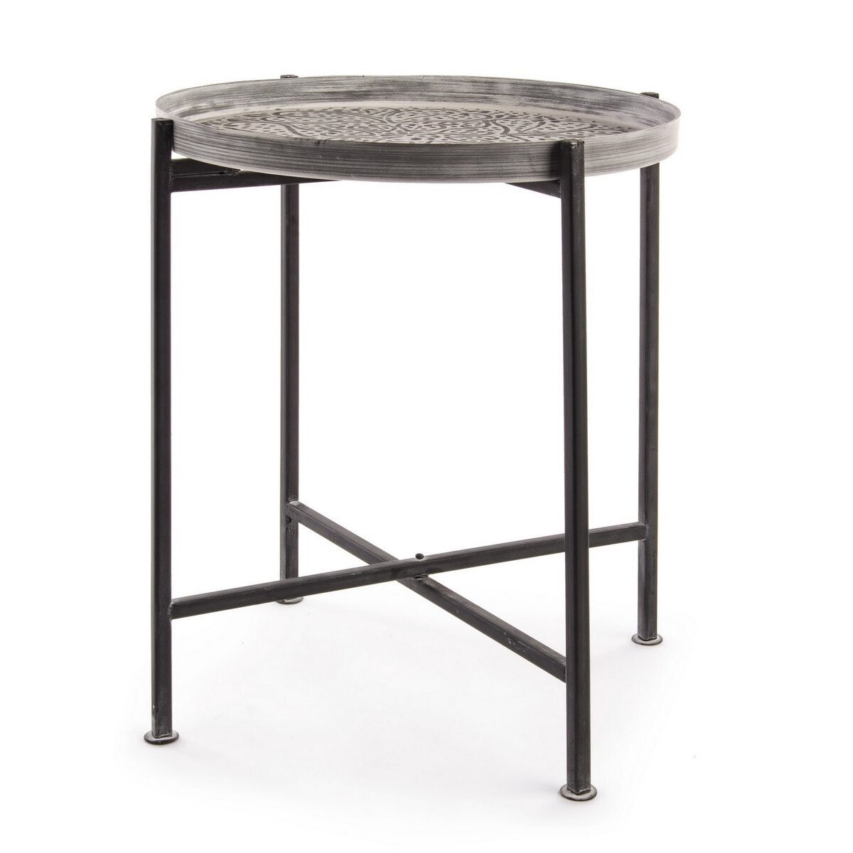 Masuta cafea picioare pliabile fier negru cu blat mdf Anil Ø 42 cm x 48 h