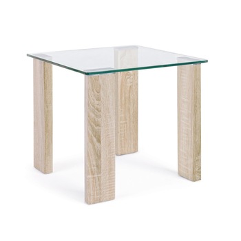Masuta cafea cu picioare mdf natur si blat sticla Arley 55 cm x 55 cm x 51 h Masuta cafea cu picioare mdf natur si blat sticla Arley 55 cm x 55 cm x 51 h