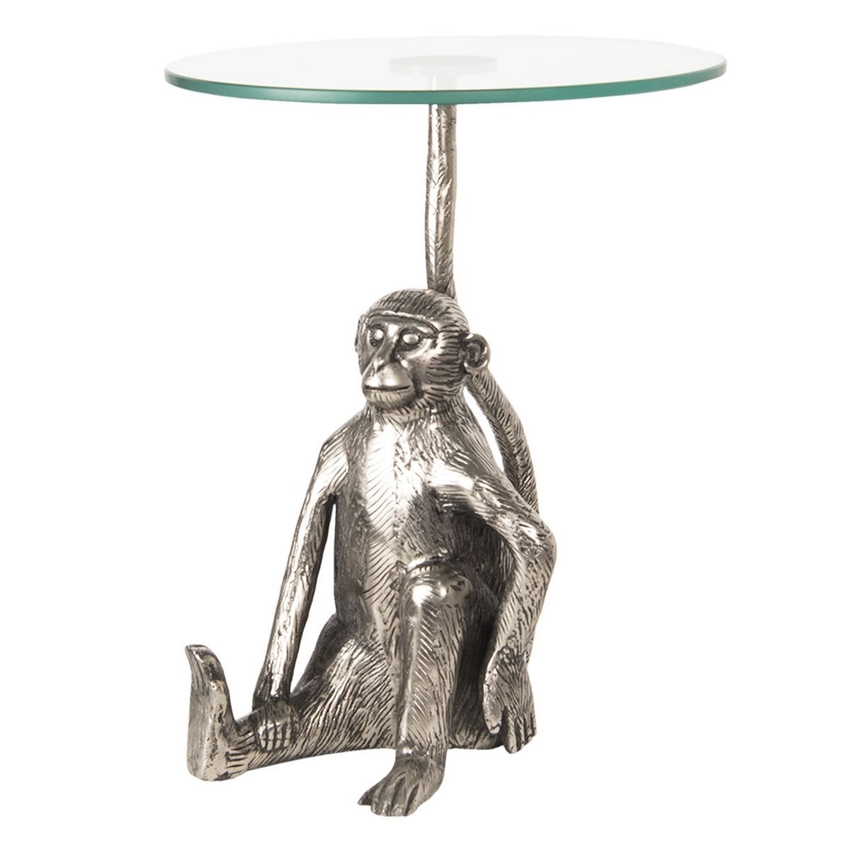 Masuta de cafea din aluminiu argintiu si blat sticla 30 cm x 23 cm x 48 h