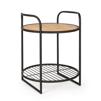 Masuta de cafea din fier negru cu blat din rattan natur Elyot 42 cm x 41 cm x 50 h Masuta de cafea din fier negru cu blat din rattan natur Elyot 42 cm x 41 cm x 50 h