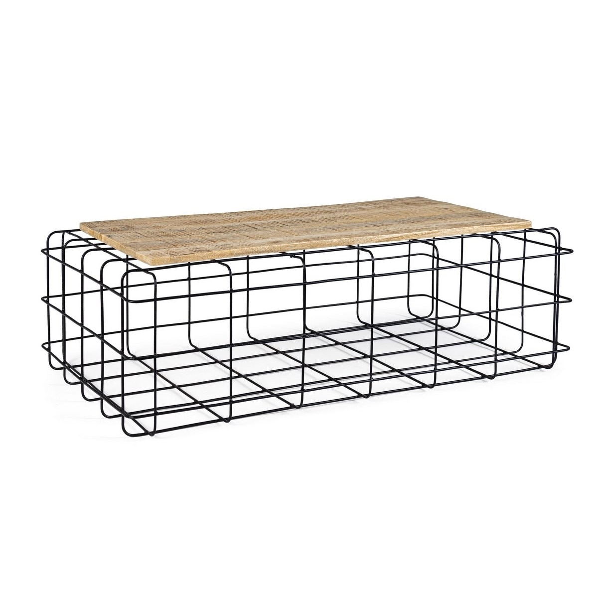 Masuta de cafea din fier negru si blat din lemn mango Trellis 110 cm x 65 cm x 35 h