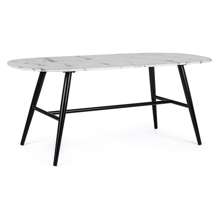 Маса за кафе с черни стоманени крака и мраморен стъклен плот 110 cm x 50 cm x 45 h