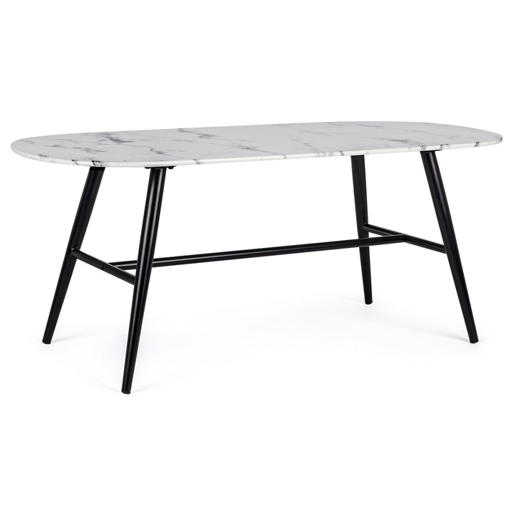 Маса за кафе с черни стоманени крака и мраморен стъклен плот 110 cm x 50 cm x 45 h