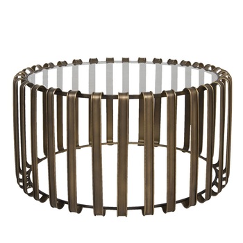 Masuta de cafea din fier maro cu blat sticla Ø 78 cm x 40 h Masuta de cafea din fier maro cu blat sticla Ø 78 cm x 40 h