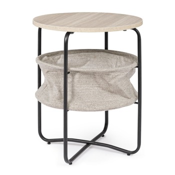 Masuta rotunda de cafea din fier blat din lemn si suport textil reviste Leisure Ø 42 cm x 51 h Masuta rotunda de cafea din fier blat din lemn si suport textil reviste Leisure Ø 42 cm x 51 h