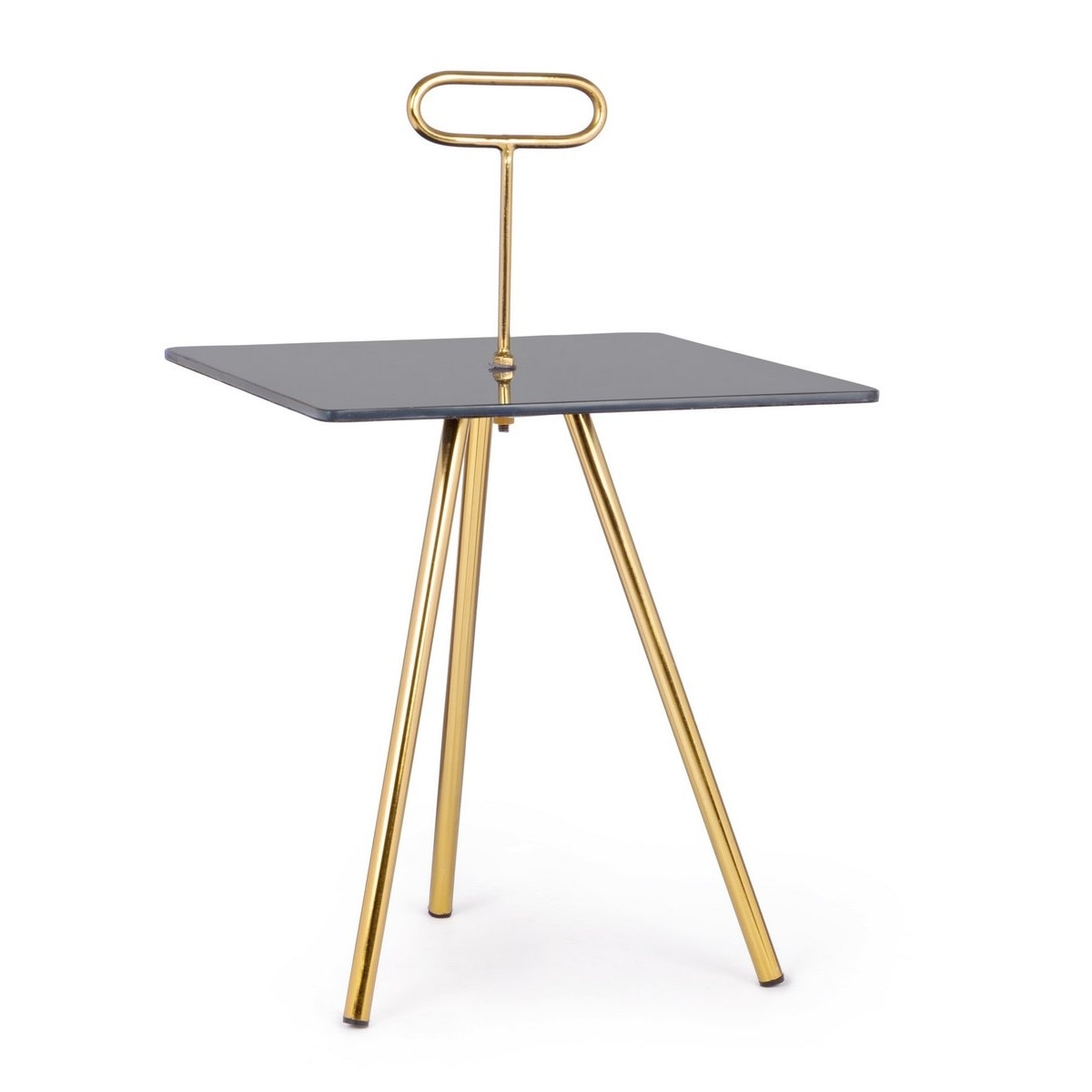 Masuta cafea cu blat sticla gri picioare fier auriu Inesh 40 cm x 40 cm x 67 h