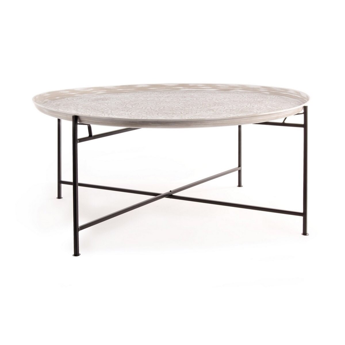 Masuta de cafea din fier maro cu blat din lemn Anil Ø 100 cm x 45 h