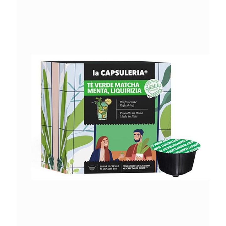 Set 16 capsule Ceai verde Matcha, Menta si Lemn Dulce, compatibile Nescafe Dolce Gusto, La Capsuleria