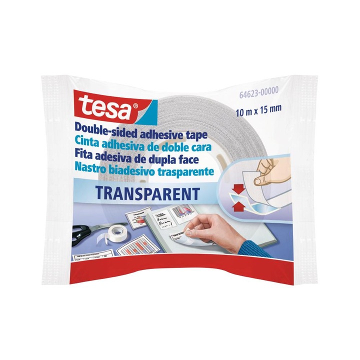 Banda dublu adeziva , TESA, 15mm x 10 m, transparent