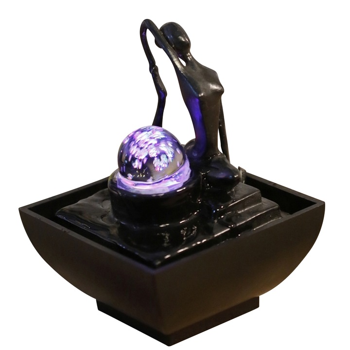 Декоративен вътрешен фонтан Zen Light Yoga 1, LED осветление, 12x13x19см, Черен